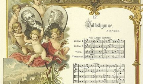  Joseph Haydn: Beginn des 2. Satzes des Kaiserquartetts. Farblithographie, 19. Jhdt. Foto: Österreichische Nationalbibliothek