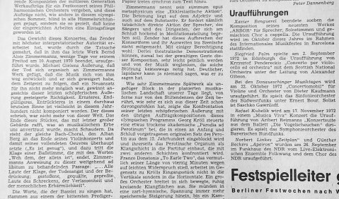 Zimmermanns letztes Werk uraufgeführt - Vor 50 Jahren – nmz 1972/10