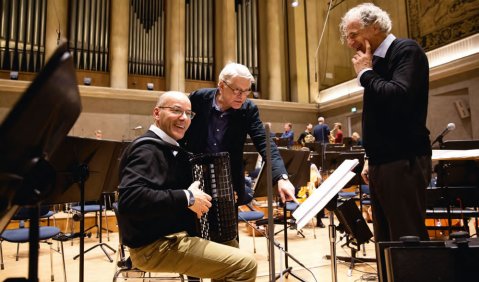 Teodoro Anzellotti, George Aperghis und Emilio Pomàrico – die Orgel wäre auch nicht weit … Foto: Astrid Ackermann