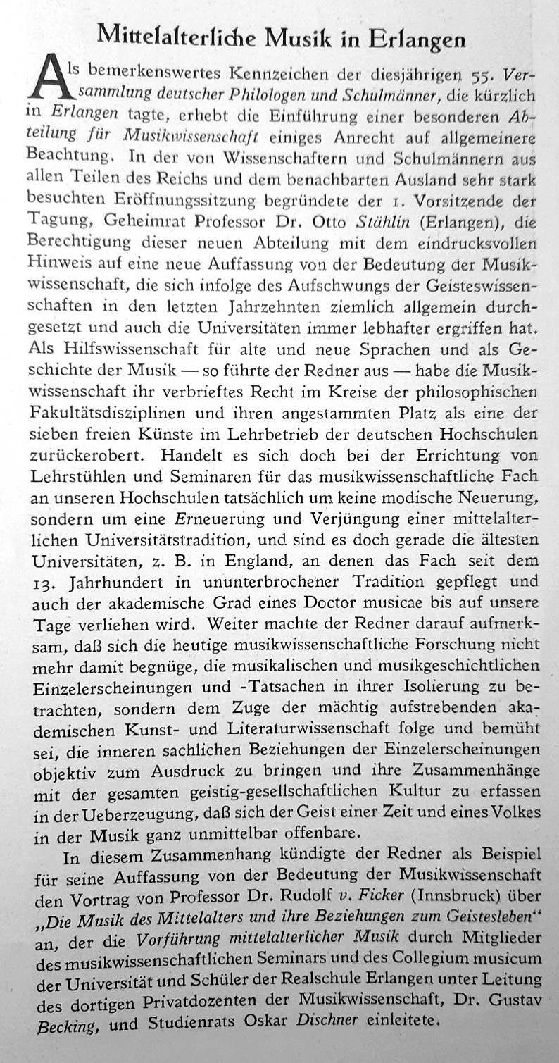 Vor 100 Jahren: Mittelalterliche Musik in Erlangen Vor 100 Jahren: Mittelalterliche Musik in Erlangen