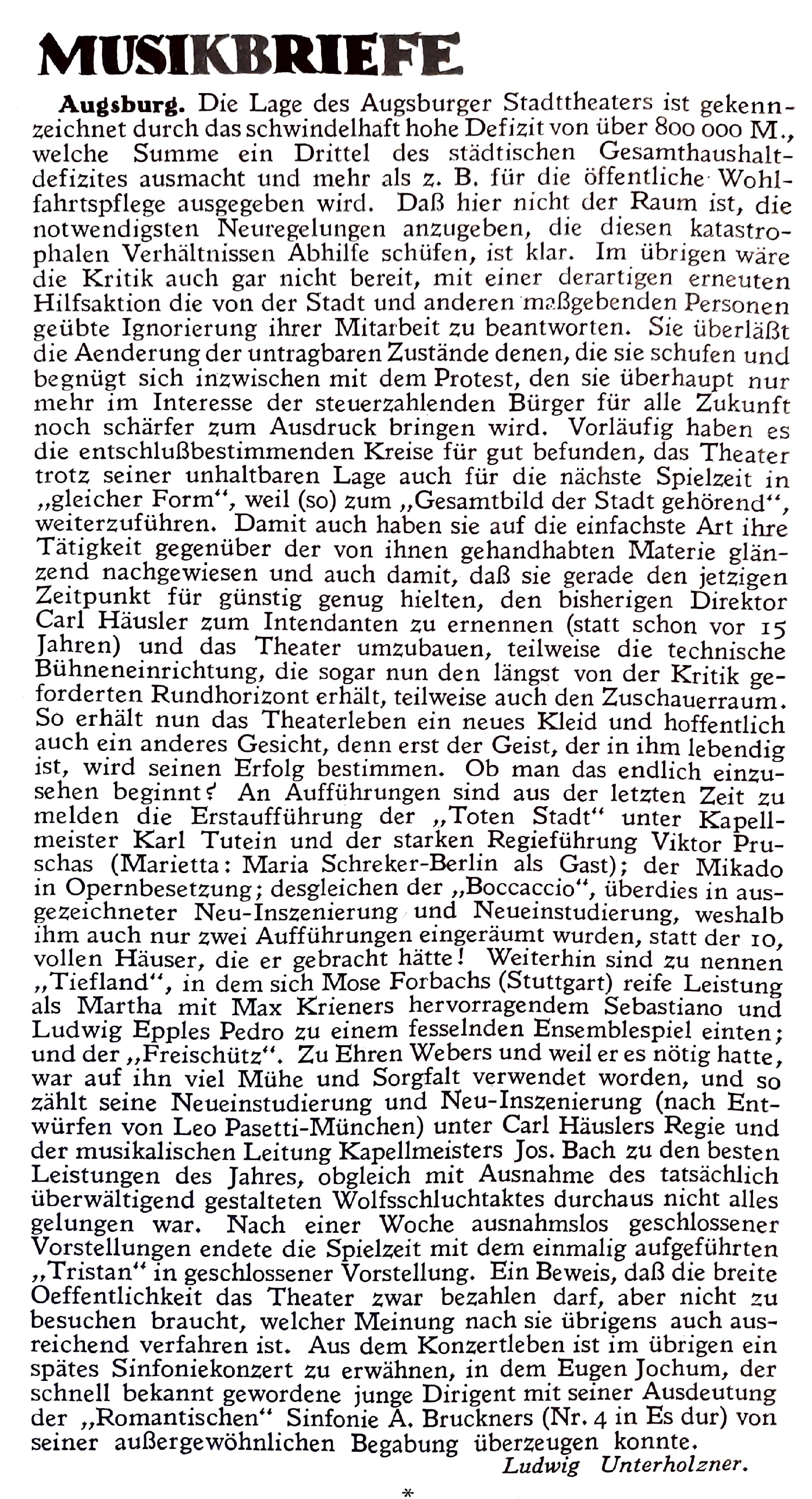 Ludwig Unterholzner, Neue Musik-Zeitung, 47. Jg., 2. September-Heft 1926