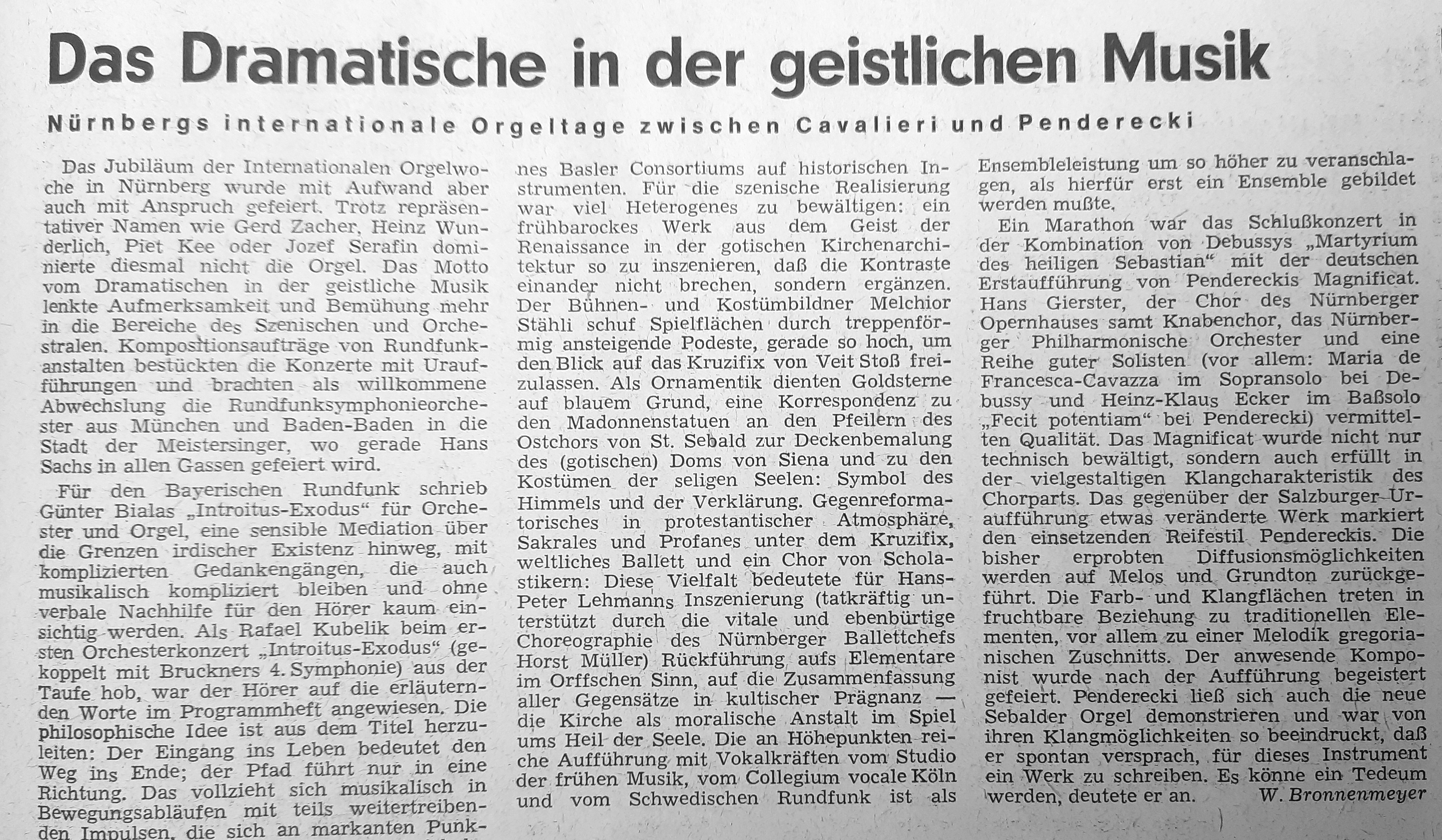 W. Bronnenmeyer, Neue Musikzeitung, XXV. Jg., Nr. 3, September 1976