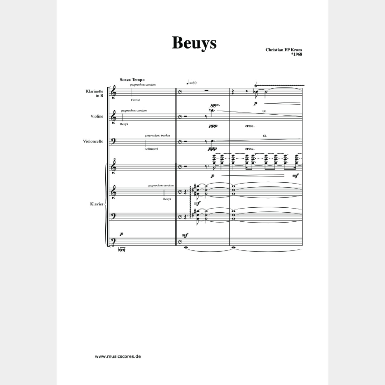 Kram, Christian FP: Beuys, 13` (Spielpartitur)