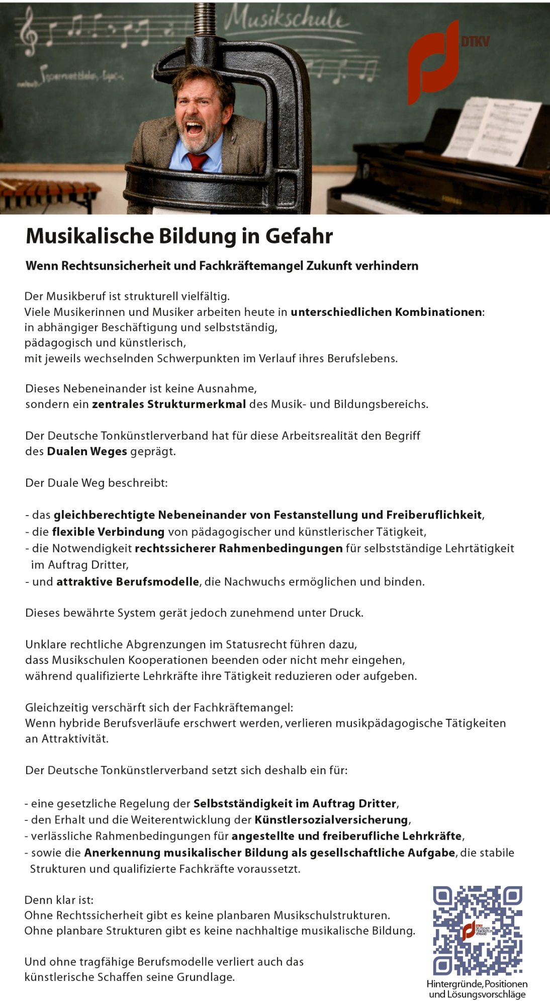 Musikalische Bildung in Gefahr &copy; DTKV Bund