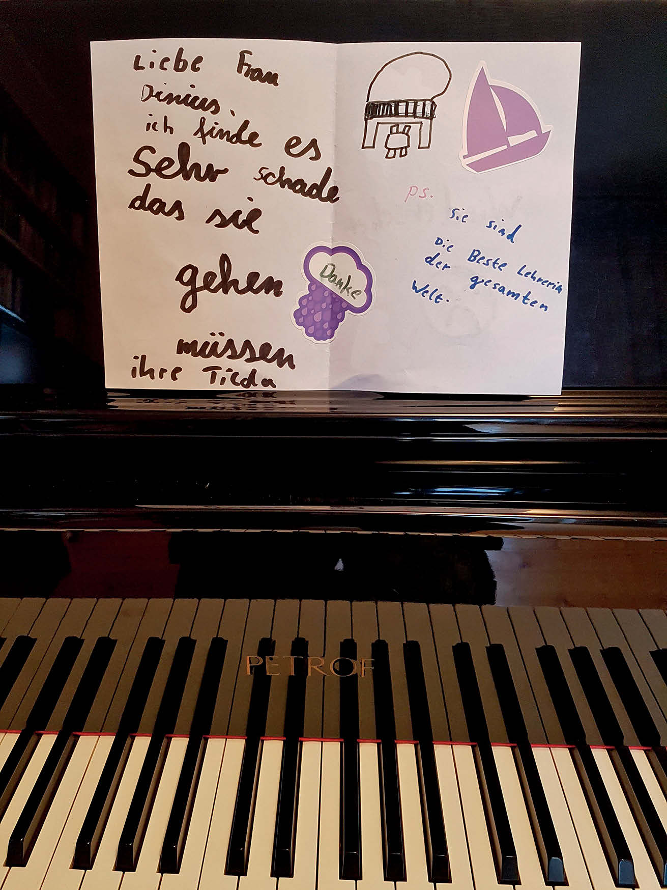 Eine Abschiedskarte mit ungeübter Jugendschrift.