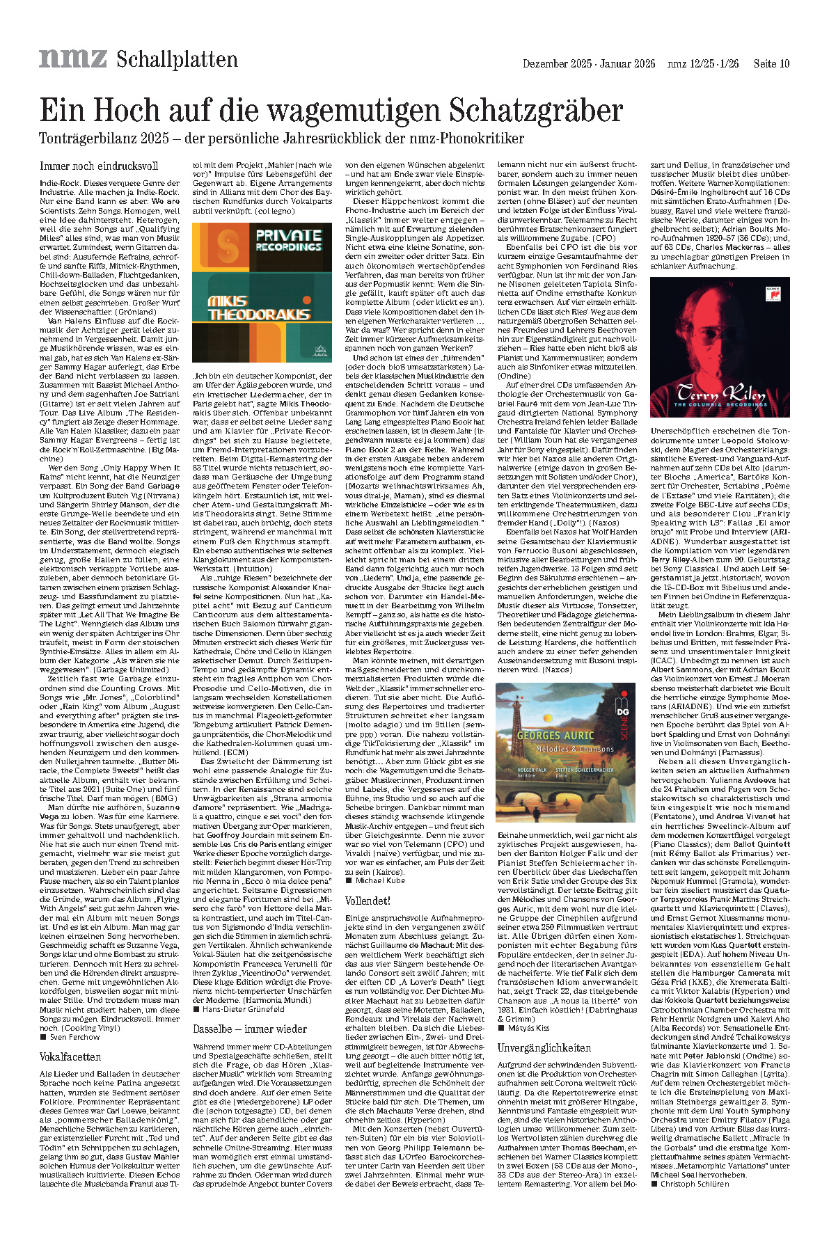 Die Tonträgerbilanz 2025 von Sven Ferchow, Hans-Dieter Grünefeld, Michael Kube, Mátyás Kiss und Christoph Schlüren.