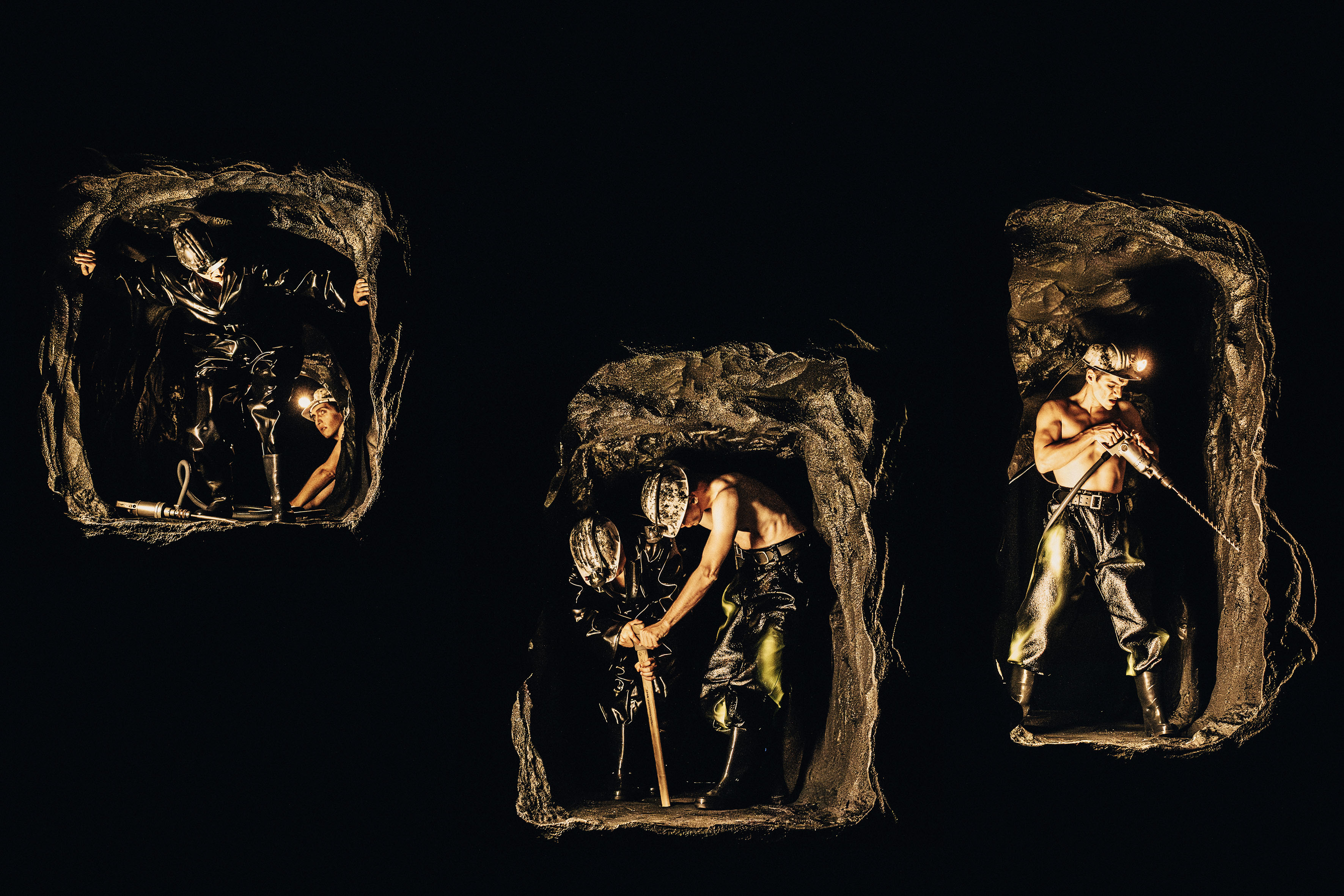 v.l.: Etienne Walch (Christian Kleinschmidt), Thomas Kiechle (Bergmann), David Sitka (Bergmann), Johann Kalvelage (Bergmann), Daniel Pastewski (Bergmann) © Nasser Hashemi 