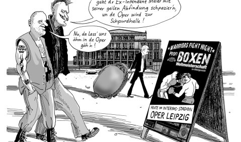 Unkonventionelle Wege im Bereich des Audience development geht die Oper Leipzig: Ein neues Publikum soll bald in den sächsischen Musentempel strömen. Zeichnung: Friederike Groß 