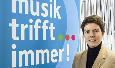 Lydia Grün, Geschäftsführerin des netzwerk junge ohren, auf der Frankfurter Musikmesse. Foto: Martin Hufner