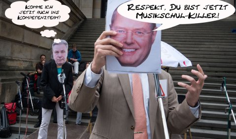 Kürzlich am Gendarmenmarkt: Klaus Wowereit und Peer Steinbrück zu Gast auf der Musikschullehrerdemo. Fotomontage: Martin Hufner