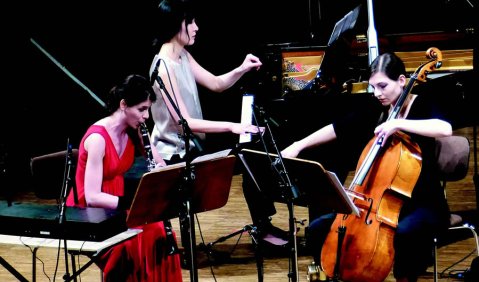 Das Trio Catch, gegründet von Stipendiaten der Ensemble Modern Akademie, hat sich in wenigen Jahren einen Spitzenplatz in der Neuen Musik erobert, nicht zuletzt wegen seiner ungewöhnlichen Besetzung mit Klarinette, Cello und Klavier. Foto: C. Oswald