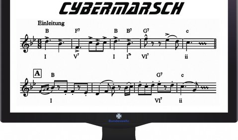 Bestürzend konventionell: der „Cyber-Marsch“, komponiert von Sebastian Middel. Montage: Martin Hufner