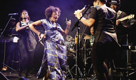 „Bantu Groove“ von der Kameruner Band Macase in der Frankfurter Brotfabrik 2016. Foto: Susanne van Loon