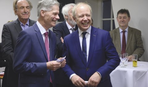 Landesmusikratspräsident Reinhard Knoll und WDR-Intendant Tom Buhrow bei der Feierstunde „40 Jahre Landesmusikrat NRW“ in Köln. Foto Thomas Ahrendt, Studio 157