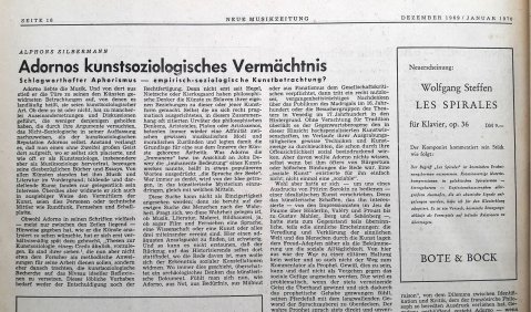 Vor 50 Jahren. Alphons Silbermann zu Adorno. 