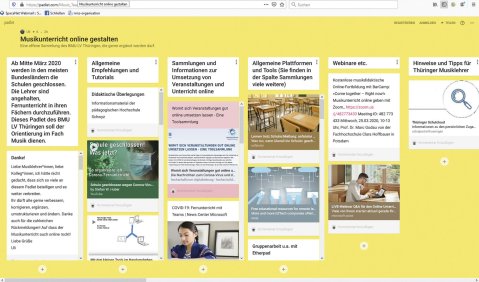 Screenshot des Padlet für Musik-Fernunterricht von Uli Frefat