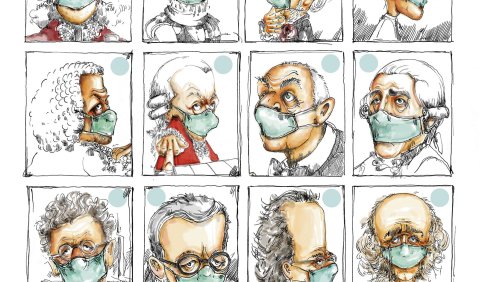 Wer ist wer? Komponisten unter Masken. Cartoonrätsel: Rupert Hörbst