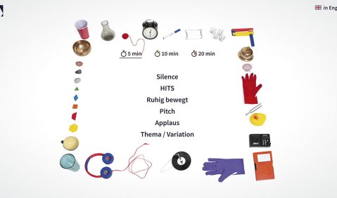 Die Ordnung der Dinge: Hier die Musikroute „Landing“ mit den Spielanweisungen: Silence, HITS, Ruhig bewegt, Pitch, Applaus, Thema /Varaition.  Foto: Claire Davison