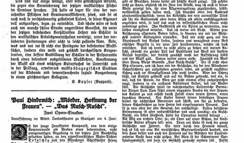 Paul Hindemith: „Mörder, Hoffnung der Frauen“. „Das Nusch-Nuschi“ [Uraufführung Stuttgart, 4. Juni]