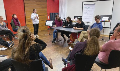 Diskussion beim JM Botschafter*innen-Coaching am 2. Oktober 2021 in Weikersheim. Foto: JMD