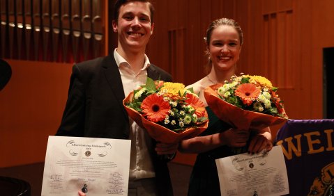 Anna Maria Schmidt und Anton Haupt: Erstmals zwei Gewinner bei Leipziger Lortzing-Wettbewerb. Foto: HMT Leipzig