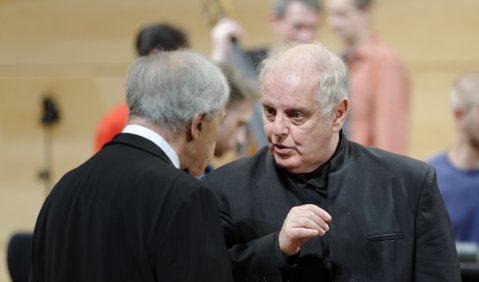  Daniel Barenboim gemeinsam mit Pierre Boulez beim Klavier-Festival Ruhr 2011. Foto: KFR/Mark Wohlrab, honorarfrei