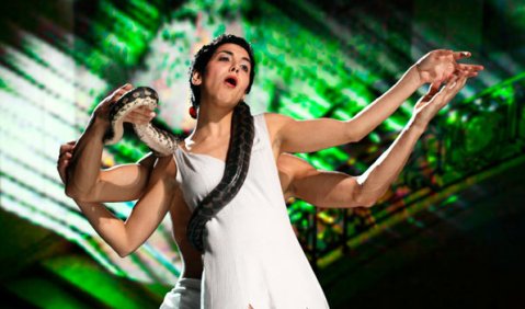Monica Garcia Albea als Schlangenfrau Euridike in Christoph Hagels Haydn-Produktion. Foto: Oliver Wia