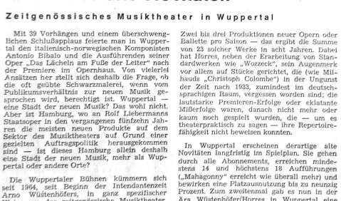 Vor 50 Jahren – Zeitgenössisches Musiktheater in Wuppertal