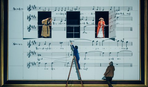 Ariadne auf Naxos - Ric Furman (Ein Tenor), Sayaka Shigeshima (Der Komponist), Camila Ribero-Souza (Primadonna) und Uwe Schenker-Primus (Ein Musiklehrer). Foto: © Candy Welz