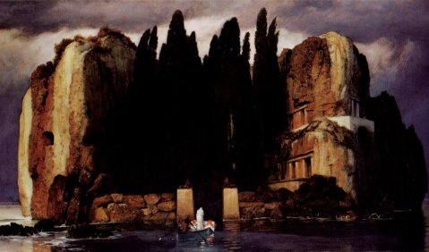 Arnold Böcklin: Insel der Toten. 1880, Öl auf Holz, 80 × 150 cm, Leipzig, Museum der bildenden Künste