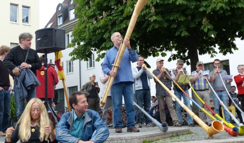Demo wegen der Orchesterfusion beim SWR. Foto: Rudiger