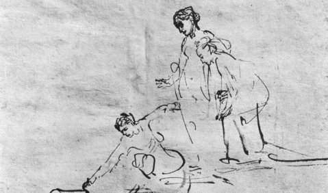 Rembrandt Harmensz. van Rijn: Die Auffindung des Moses. um 1635, Feder, 17 × 23,2 cm