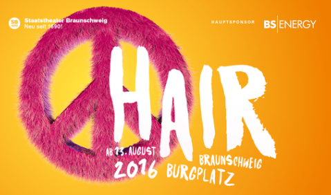 Ankündigung zu „Hair“ in Braunschweig. Plakat