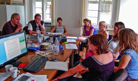 nmz-Kursredaktion beim mu:v-Camp in Weikersheim