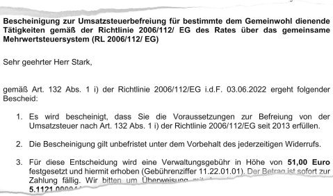 Bescheinigung von Amts wegen.