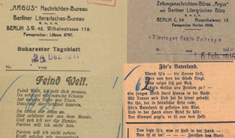 Ausschnitte digitalisierter deutscher Kriegsgedichte. Foto: ZPKM / Universität Freiburg