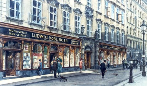 lte Gaslaternen und ein Vehikel aus der Zeit der ersten Autos – so alt ist „Der Doblinger“ schon!  Foto: © Doblinger