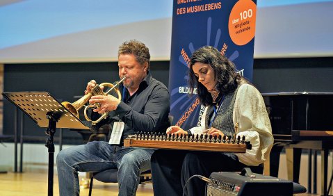 Laila Mahmoud und Jochen Keller vom Ensemble Colourage. Foto: JM Koch