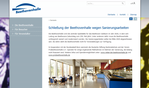 Website Beethovenhalle Bonn.