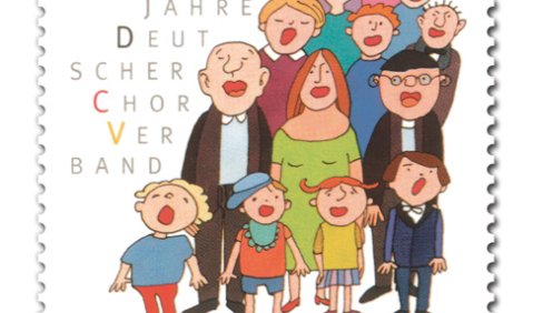 Ab 14. Juni ist die von Barbara Dimanski entworfene Jubiläumsbriefmarke „150 Jahre Deutscher Chorverband“ im Wert von 85 Cent im Verkauf.