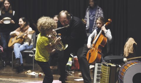 Inklusives Musizieren bei einem Community-Music-Projekt der Münchner Philharmoniker, Leitung: Wolfgang Schlick und Marja Burchard. Foto: Andrea Huber