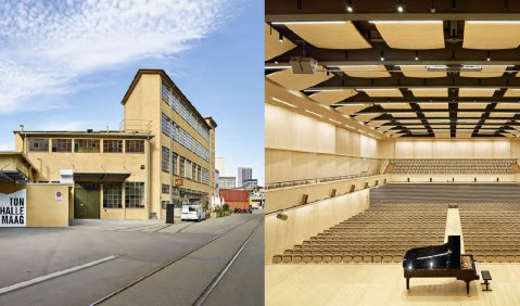 Die neue Schachtel wurde in eine alte Hülle eingebaut. Außen pfui – innen hui! heißt es nun bei der Ersatzspielstätte für Zürichs ehrwürdige Tonhalle. Fotos: Hannes Henz 