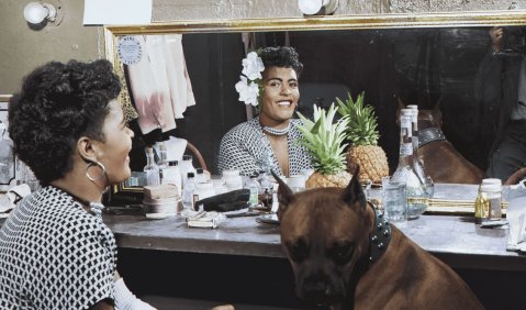 Billie Holiday mit Hund und Ananas in der Garderobe. Foto: Prokino / William P. Gottlieb