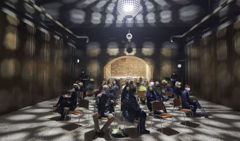 Das Schlagquartett Köln im Baptisterium mit Musik von Matthias Kaul. Foto: Musik der Zeit/WDRv