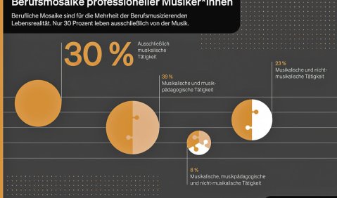 Die Mehrheit der Berufsmusizierenden in Deutschland geht nicht nur ihrer musikalisch-künstlerischen Tätigkeit nach: Lediglich 30 Prozent leben ausschließlich von der Musik – zu diesem Ergebnis kommt eine repräsentative Erhebung des Deutschen Musikinformati