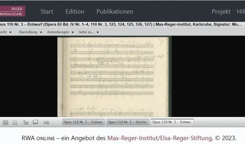 Reger-Werke-Online. Screenshot