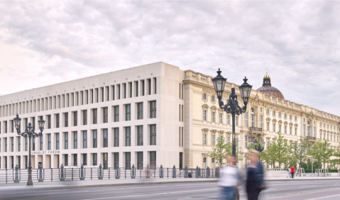 Ost- und Nordfassade des Humboldt Forums. Foto: Stiftung Humboldt Forum im Berliner Schloss / Foto: Alexander Schippel