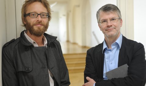 Johannes Maria Staud (l.) und Durs Grünbein. Foto: Presse Staatskapelle, Creutziger