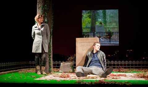 Sibylle Fischer und Birger Radde in der Freiburger Produktion von Anno Schreiers „Kein Ort.Nirgends“ nach Christa Wolf. Foto: Britt Schilling
