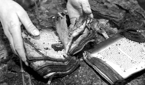 Speichermedium Note und Buch oder Speichermedium DVD und MP3: Absolute Sicherheit gibt es nicht. Unser Bild zeigt die Folgen des verheerenden Feuers, das am 2. September 2004 große Teile der Herzogin Anna Amalia Bibliothek in Weimar zerstörte, darunter au